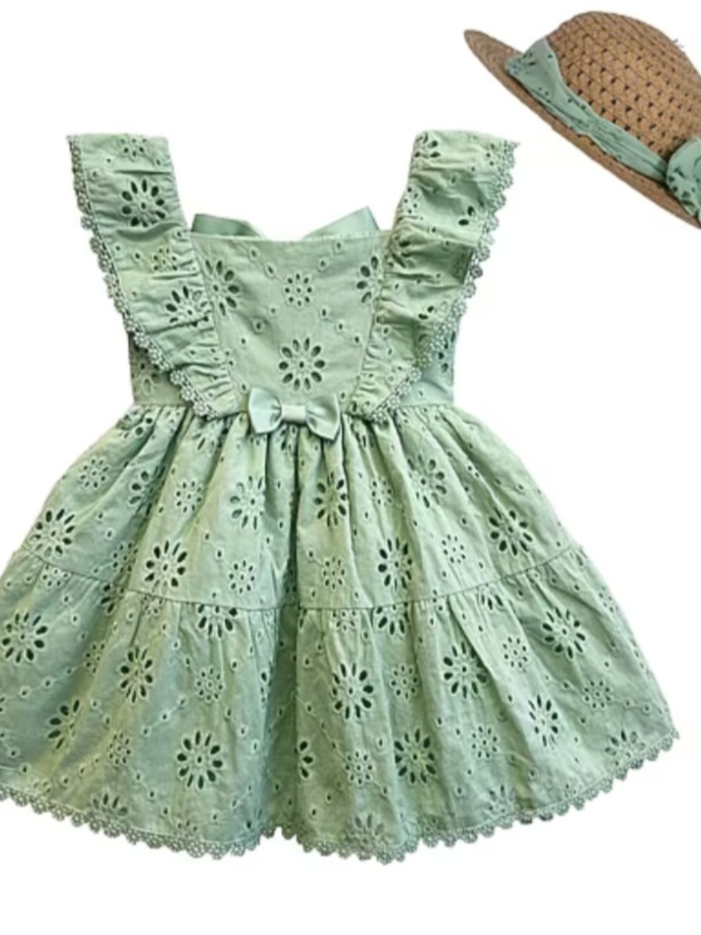 Blueberi Boulevard Mint Green Eyelet Ruffle Dress with Bow